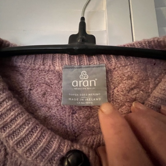 ARAN Cable Knit Merino Wool Cardigan Pink Size M - Picture 2 of 2